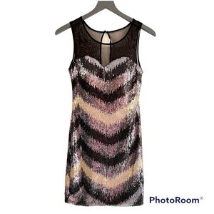 Sequin Bodycon Mini Dress with Illusion Neckline Size Small